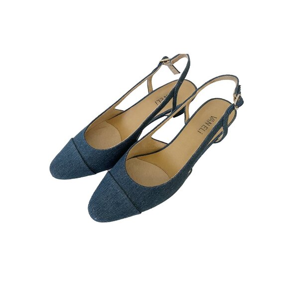 Discontinued Vaneli Blue Denim "Aliz" Slingback Pump w Cap Toe, 9M - Worn Once - Picture 1 of 4